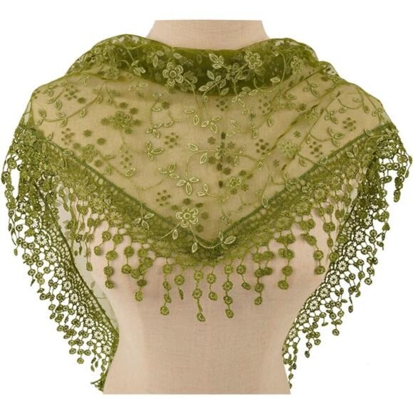 Lightweight Soft Leaf Lace Fringes Triangular Floral Fashion Embroidered Wrap - Picture 2 of 8